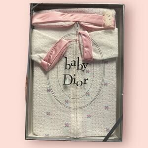 Vtg Dior Hooded Towel Baby Girl Bows Embroidered Logo Layette RARE Collector New